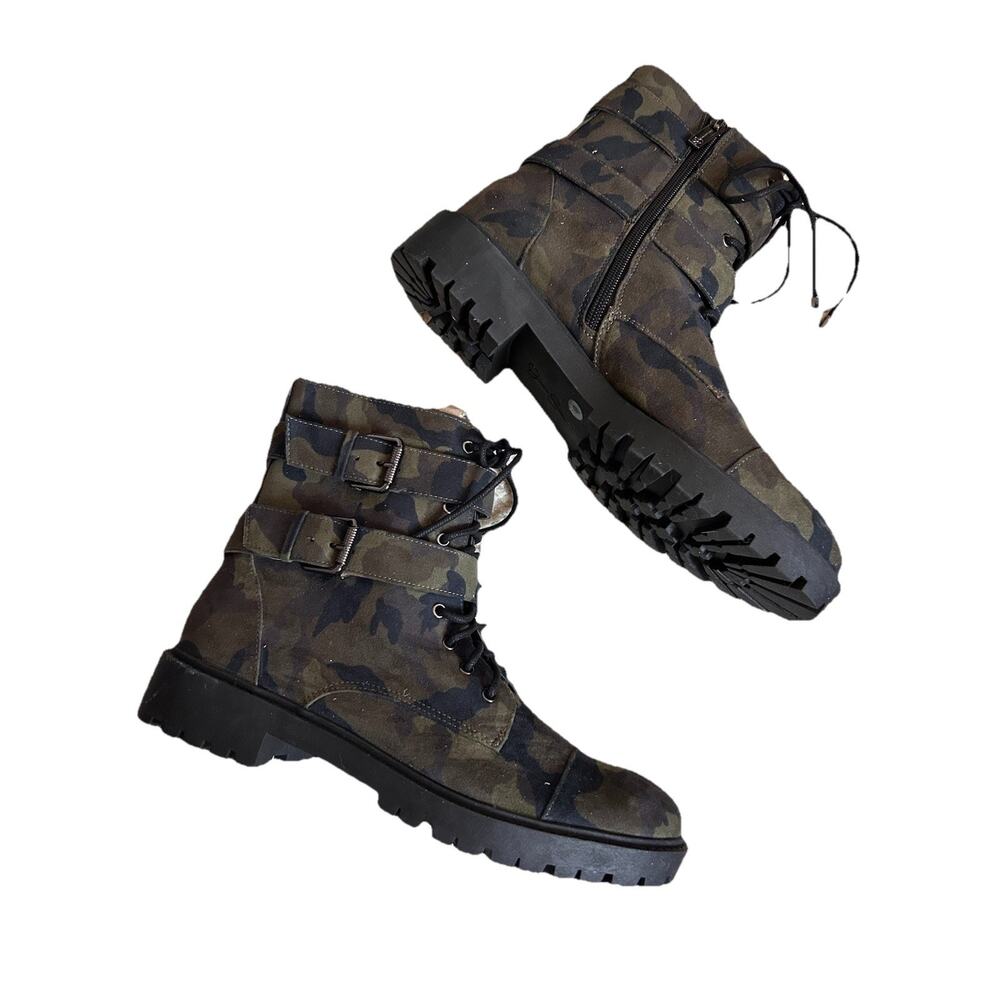 Jessica Simpson Womens Camo Combat Boots Green Brown Buckle Zip Ankle 9.5
